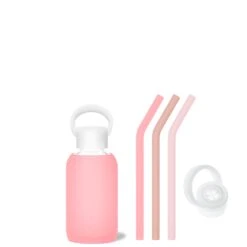 ROSE & THE CHAMPAGNE PINKS - TEENY BOTTLE SIP KIT 250ML (8 OZ) -Drinkware Shop bkr sip kit silicone straw cap glass water bottle 8oz rose the champagne pinks teeny bottle sip kit 250ml 8 oz pkrcppb t08pb 35005365715115